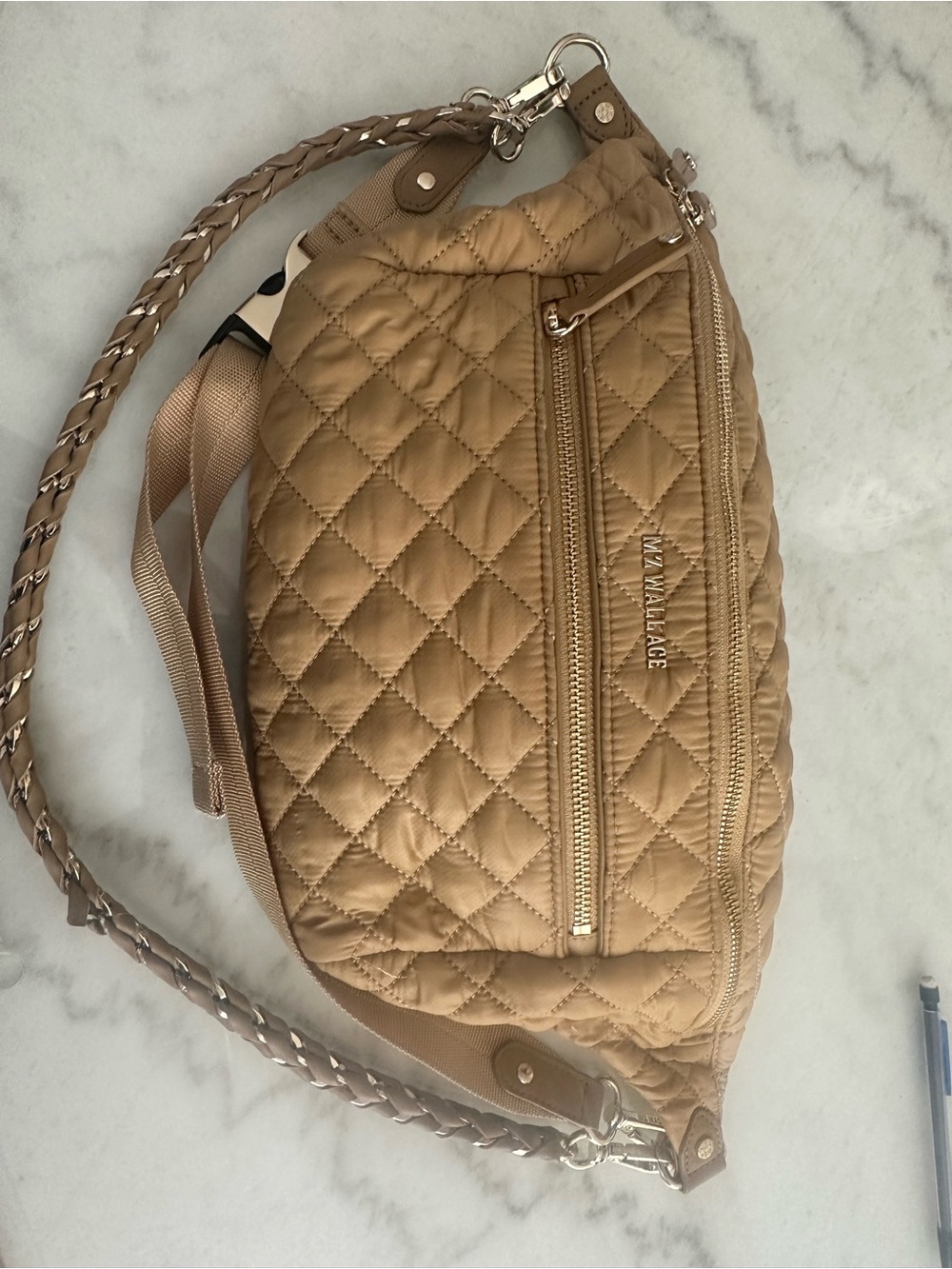 MZ Wallace Quilted Crossbody Bag in Camel